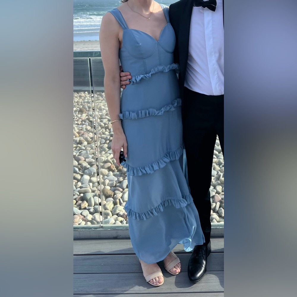 Revelry Sloan Chiffon dress, size 4 in French blue, petite maxi length